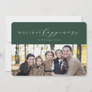 Holiday happiness elegant green photo card