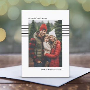Holiday Happiness minimal black Vertical Photo Card