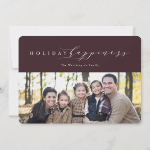 Holiday happiness plum Christmas photo card