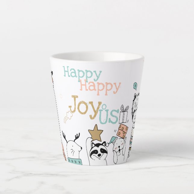 Holiday Happy Happy Joy-oUS Cute Christmas Animals Latte Mug (Front)