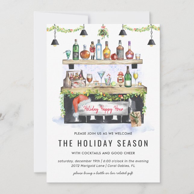 Holiday Happy Hour | Christmas Cocktail Party Invitation (Front)