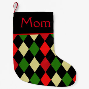 Holiday Harlequin Geometric Pattern Personalised Small Christmas Stocking