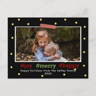 Holiday Hashtags, Joy Merry Happy Photo Postcard