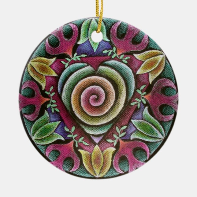 Holiday Heart Mandala Ornament (Front)