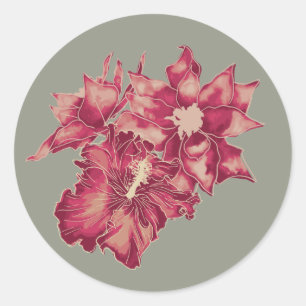 Holiday Hibiscus, Hawaiian Style Christmas Classic Round Sticker
