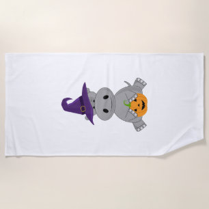 Holiday Hippo Halloween Witch Hippo Beach Towel