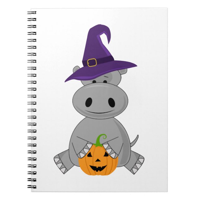 Holiday Hippo Halloween Witch Hippo Notebook (Front)