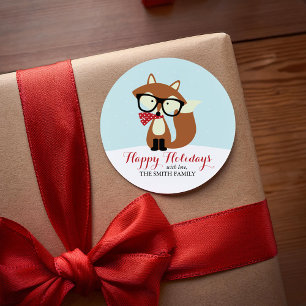 Holiday Hipster Brown Fox Classic Round Sticker