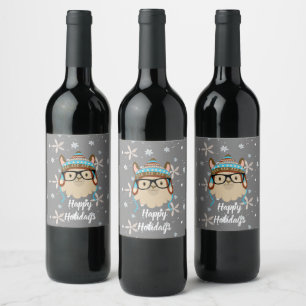 Holiday Hipster Llama Wine Label