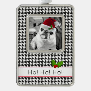 Holiday HO HO HO Photo Name Holly Festive Pet Silver Plated Framed Ornament