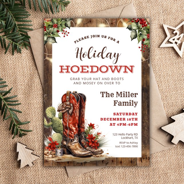 Holiday Hoedown Western Christmas Party Cowboy Invitation (Creator Uploaded)