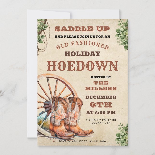 Holiday Hoedown, Western Invite, Christmas Cowboy Invitation (Front)