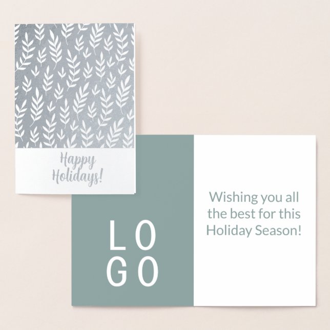 HOLIDAY HOLIDAY BUSINESS GREETING LOGO SAGE GREEN  FOIL CARD (Display)