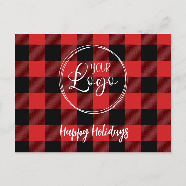 Holiday Holidays Logo Black and Red Buffalo Plaid Postcard (Front)