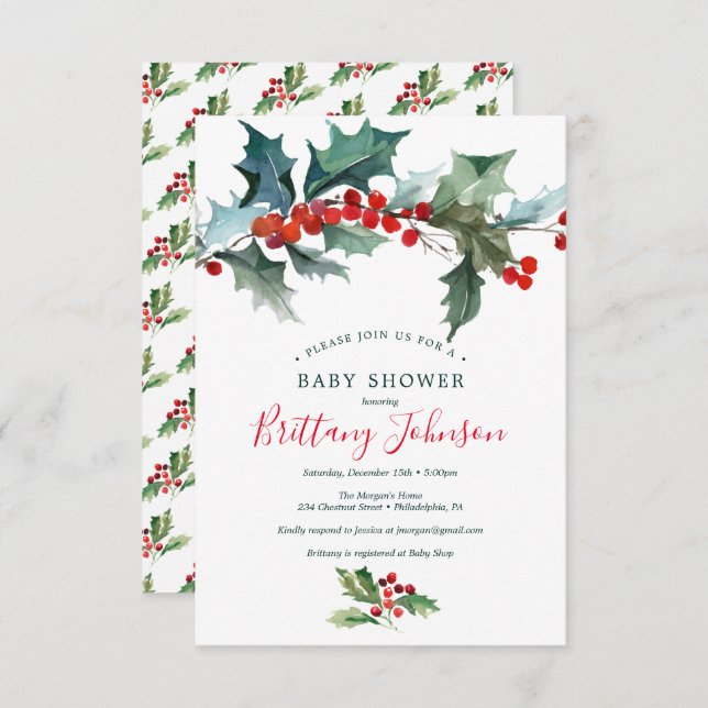 Holiday Holly Baby Shower Invitation (Front/Back)