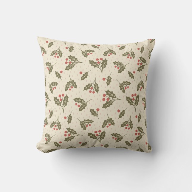 holiday Holly Berries Pattern Cushion (Front)