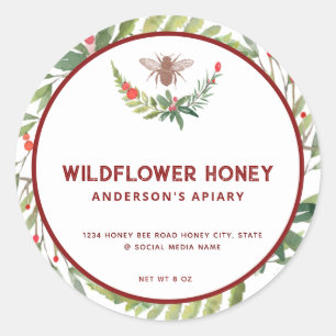 Holiday holly branch honey jar  label