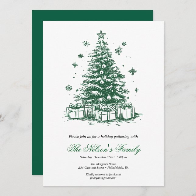 Holiday Holly Christmas Party  Card (Front/Back)