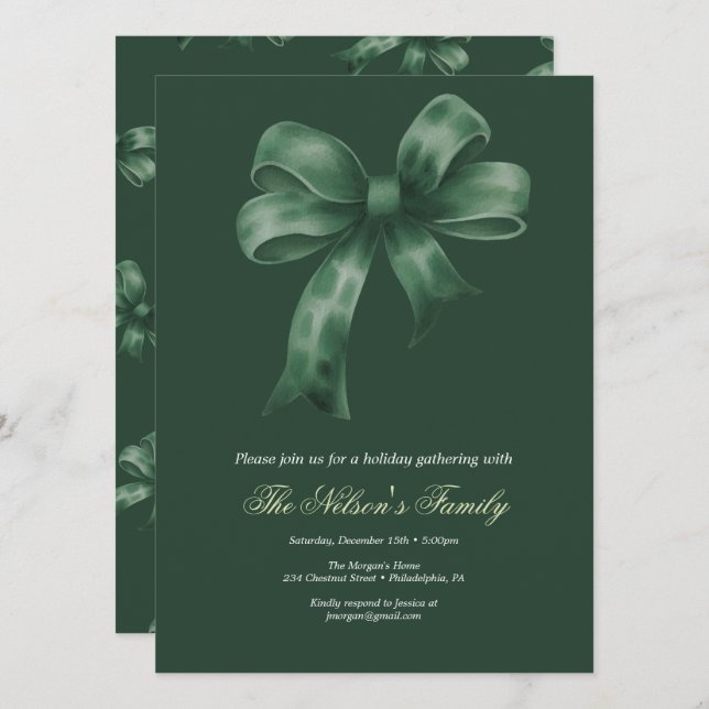 Holiday Holly Christmas Party  Card (Front/Back)