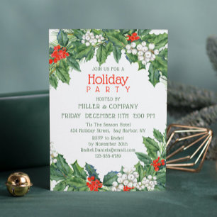 Holiday Holly Floral Corporate Christmas Party Invitation