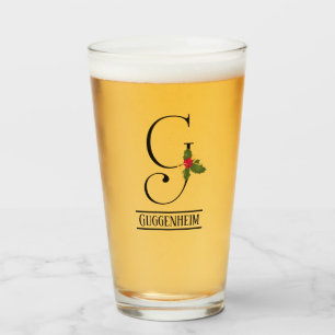 Holiday Holly Monogram G Personalised Beer Glass