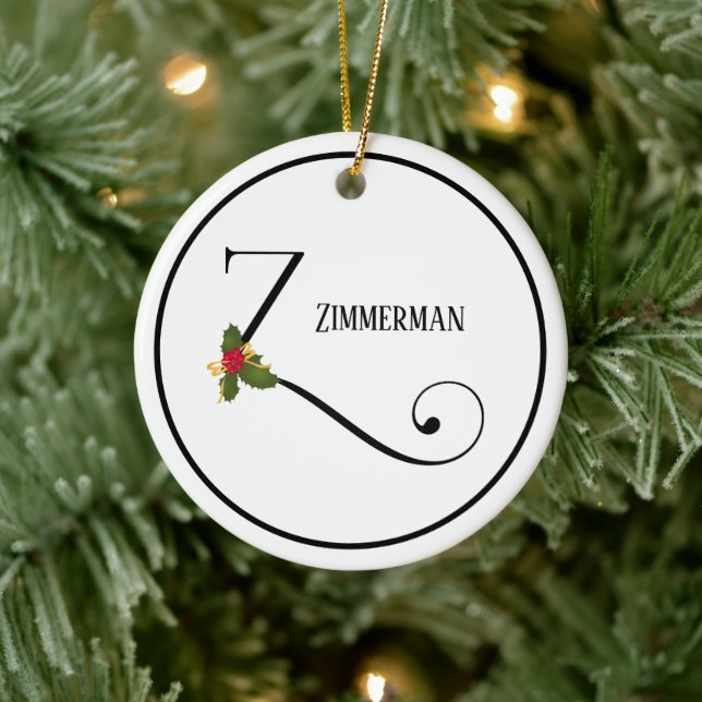 Holiday Holly Monogram Letter Z Personalised Ceramic Tree Decoration (Tree)