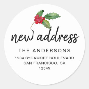 Holiday Holly New Address Classic Round Sticker