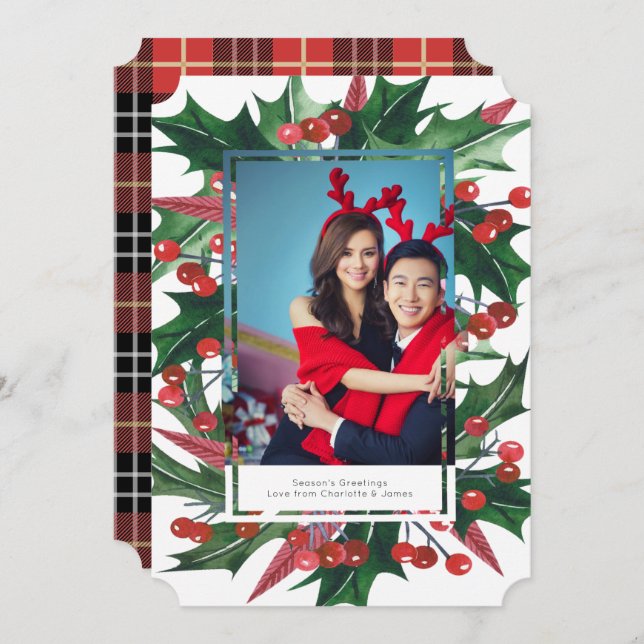 Holiday Holly Photo Frame Personalised (Front/Back)