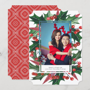 Holiday Holly Photo Frame Personalised Card