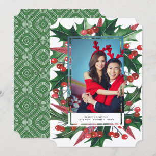 Holiday Holly Photo Frame Personalised Card
