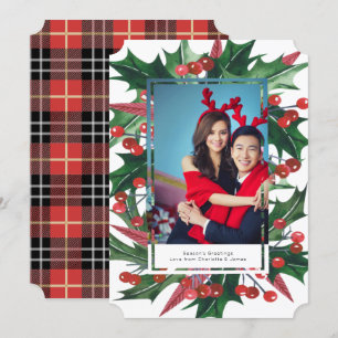 Holiday Holly Photo Frame Personalised Card