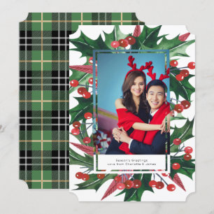 Holiday Holly Photo Frame Personalised Card