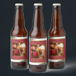 Holiday Holly & Pine Merry Christmas Photo Beer Bottle Label<br><div class="desc">These festive beer bottle labels are great for your holiday party or for giving home brew as a gift. The traditional hand painted watercolor design features your photo in a golden faux foil frame on a marbled crimson red background surrounded by winter greenery including green holly leaves and red berries...</div>