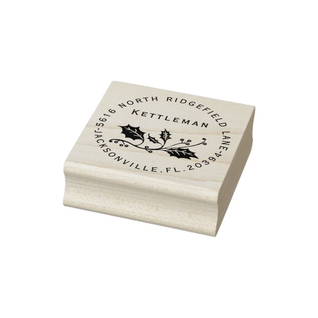 Holiday Holly with Name and Address Rubber Stamp (Stamp)