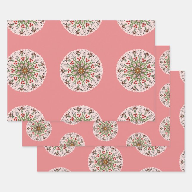 Holiday holly wrapping paper sheet (Set)