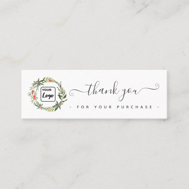 Holiday holly wreath custom logo thank you  classi mini business card (Front)