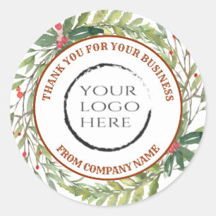 Holiday holly wreath thank you custom logo  classic round sticker