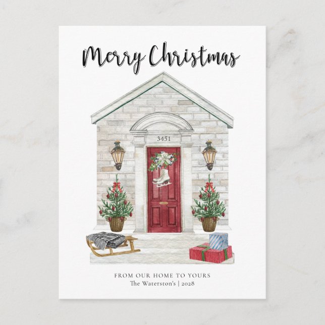 Holiday Home Merry Christmas Custom Address Postcard (Front)