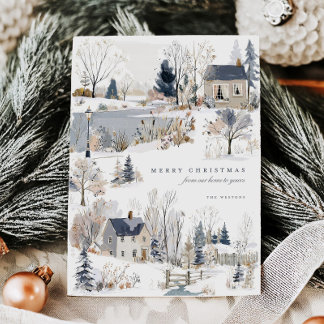 Holiday Home Watercolor Christmas Cottage Card