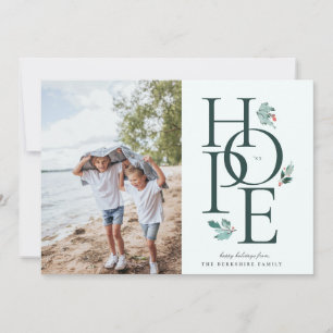 Holiday Hope Modern Botanical Berry Photo Green Card