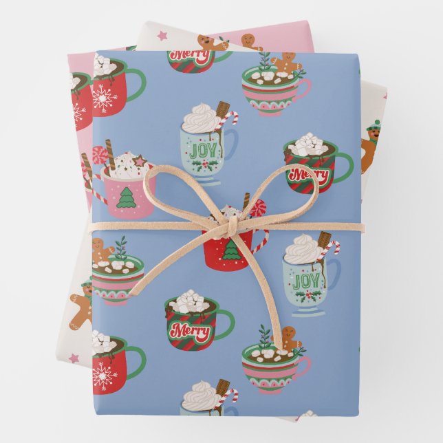 Holiday Hot Coco and Gingerbread Man Cookies Wrapping Paper Sheet (In situ)