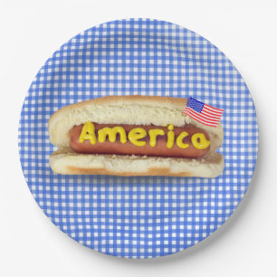 Holiday Hot Dog on Gingham  Paper Plate