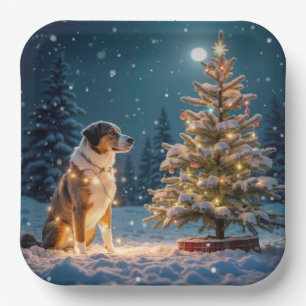 Holiday Hound Tangle In Light String Paper Plate