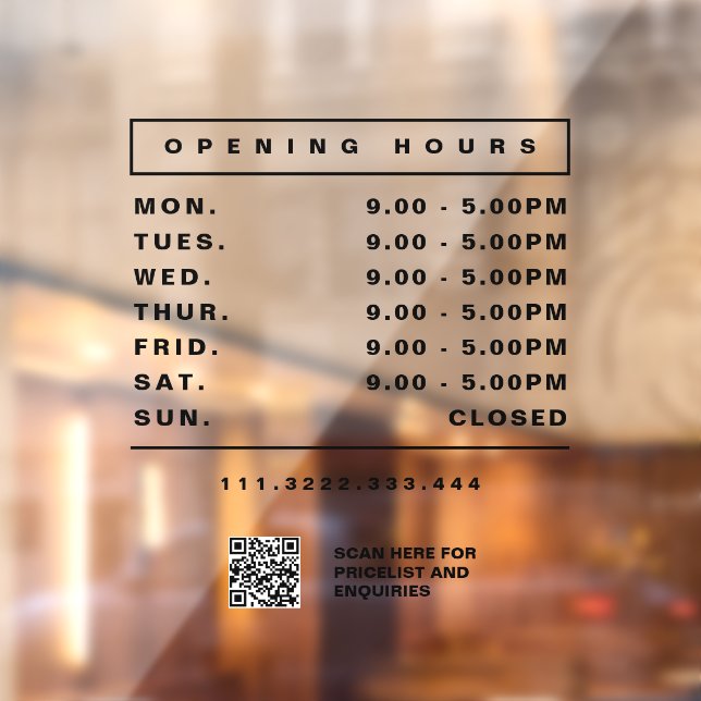 Holiday Hours Window cling (Sheet 2)