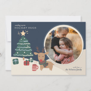 Holiday Hugs Reindeer Family Photo Christmas Card