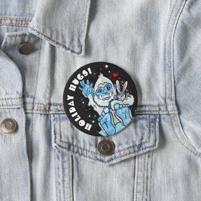Holiday Hugs Yeti! 7.5 Cm Round Badge (In Situ)