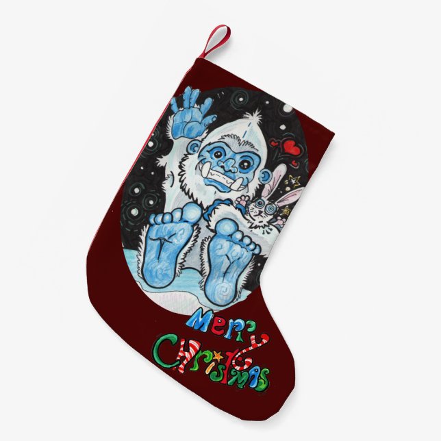 Holiday Hugs Yeti! Small Christmas Stocking (Front (Hanging))