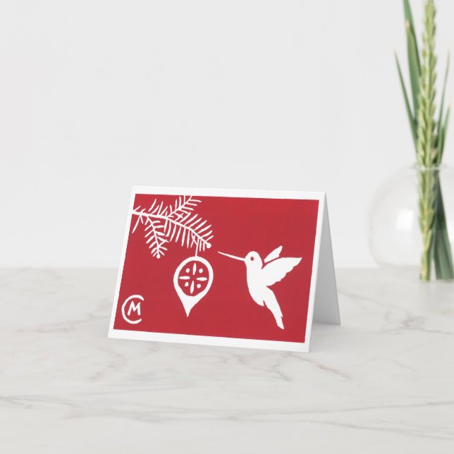 Holiday Hummingbird Greeting Card in Red (Front)