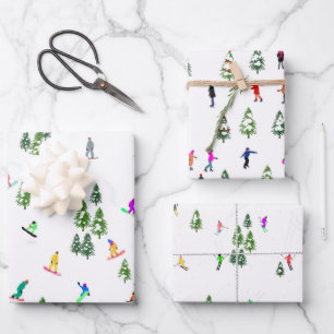 Holiday Ice Skating Skiing Snowboarding Outdoor  Wrapping Paper Sheet