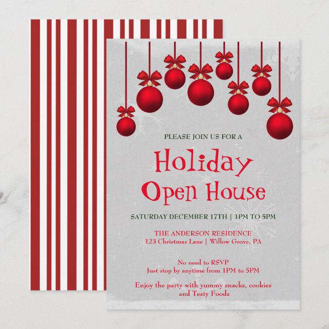 Holiday Invitation with Christmas Ornaments (Front/Back)